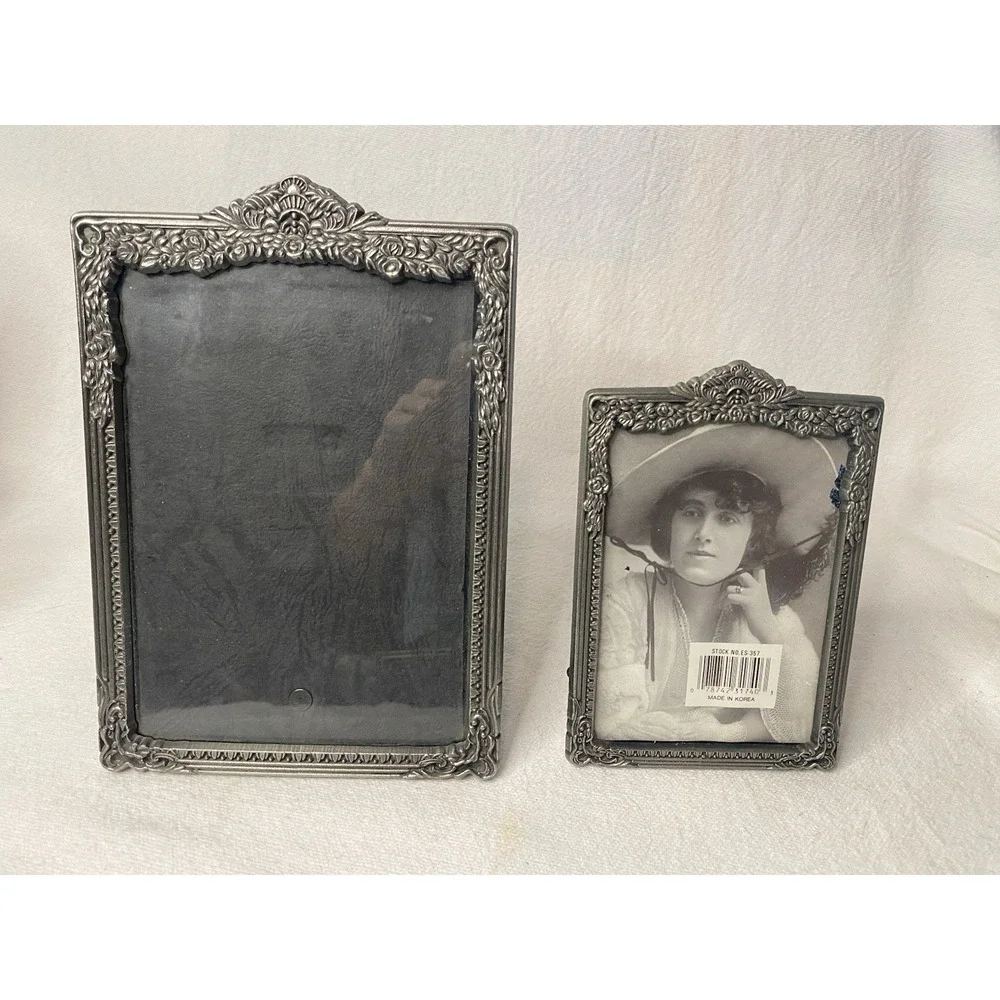 Two Matching Victorian Style Pewter Picture Frames